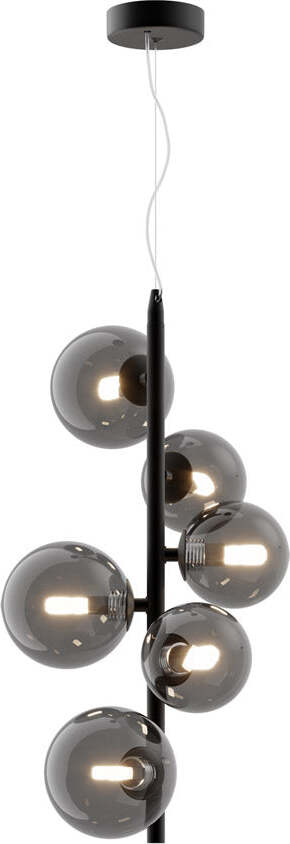 Lampadario-Contemporaneo-Dallas-Metallo-Nero-6-Luci-Diffusori-Vetro-Specchiato