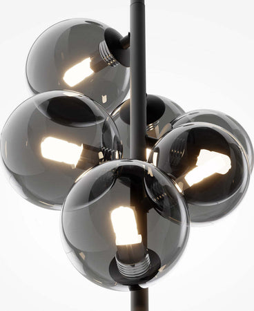 Lampadario-Contemporaneo-Dallas-Metallo-Nero-6-Luci-Diffusori-Vetro-Specchiato