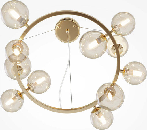 Lampadario-Contemporaneo-Dallas-Metallo-Oro-11-Luci-Diffusori-Vetro-Cognac