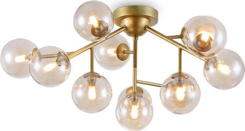 Lampadario-Contemporaneo-Dallas-Metallo-Oro-12-Luci-Diffusori-Ambra