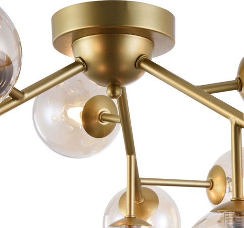 Lampadario-Contemporaneo-Dallas-Metallo-Oro-12-Luci-Diffusori-Ambra
