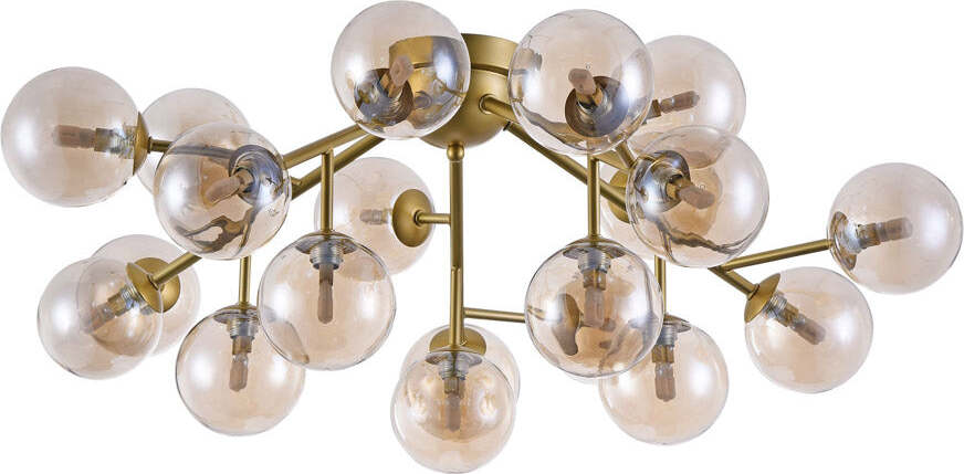 Lampadario-Contemporaneo-Dallas-Metallo-Oro-20-Luci-Diffusori-Ambra