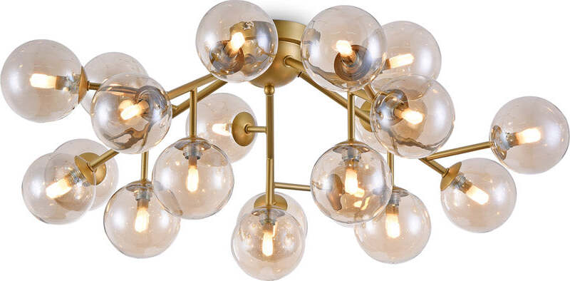 Lampadario-Contemporaneo-Dallas-Metallo-Oro-20-Luci-Diffusori-Ambra