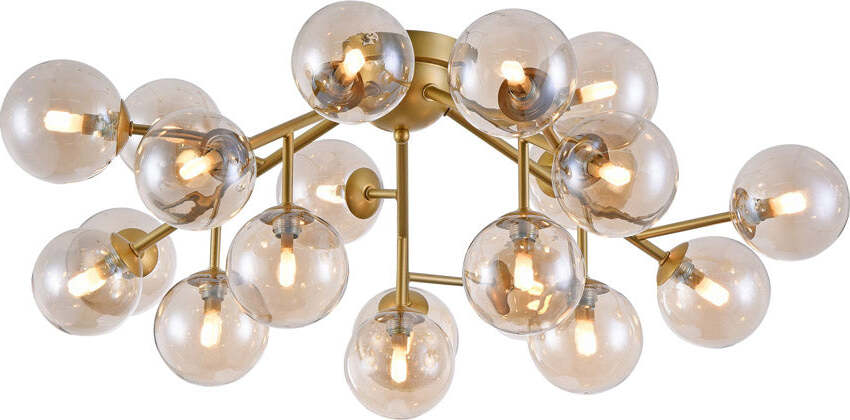 Lampadario-Contemporaneo-Dallas-Metallo-Oro-20-Luci-Diffusori-Ambra