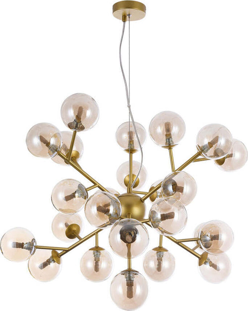 Lampadario-Contemporaneo-Dallas-Metallo-Oro-24-Luci-Diffusori-Ambra