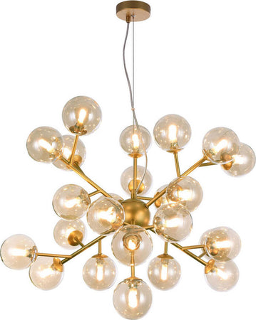 Lampadario-Contemporaneo-Dallas-Metallo-Oro-24-Luci-Diffusori-Ambra