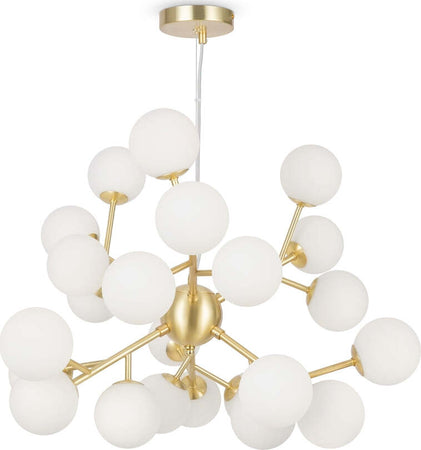 Lampadario-Contemporaneo-Dallas-Metallo-Oro-24-Luci-Diffusori-Bianco-Opaco