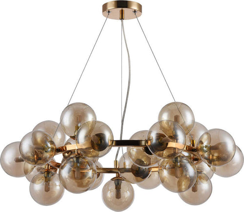 Lampadario-Contemporaneo-Dallas-Metallo-Oro-25-Luci-Diffusori-Ambra