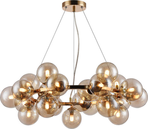 Lampadario-Contemporaneo-Dallas-Metallo-Oro-25-Luci-Diffusori-Ambra