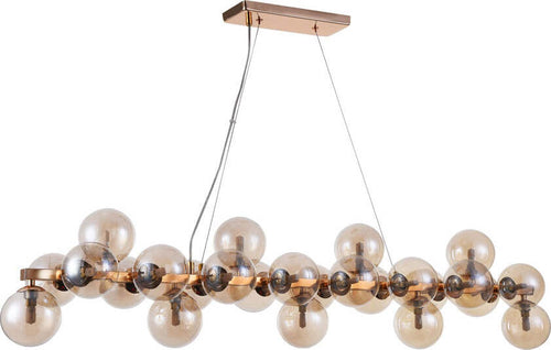 Lampadario-Contemporaneo-Dallas-Metallo-Oro-25-Luci-Diffusori-Vetro-Ambra