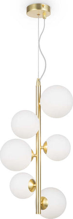 Lampadario-Contemporaneo-Dallas-Metallo-Oro-6-Luci-Diffusori-Vetro-Bianco