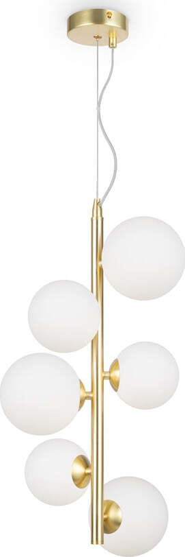 Lampadario-Contemporaneo-Dallas-Metallo-Oro-6-Luci-Diffusori-Vetro-Bianco