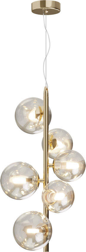 Lampadario-Contemporaneo-Dallas-Metallo-Oro-6-Luci-Diffusori-Vetro-Cognac