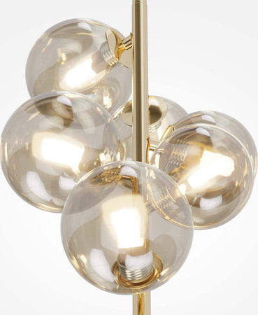 Lampadario-Contemporaneo-Dallas-Metallo-Oro-6-Luci-Diffusori-Vetro-Cognac