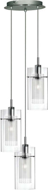 Lampadario-Contemporaneo-Duo-1-Acciaio-Argento-Vetro-Cromo-3-Luci-E14