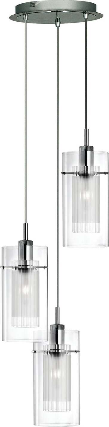 Lampadario-Contemporaneo-Duo-1-Acciaio-Argento-Vetro-Cromo-3-Luci-E14