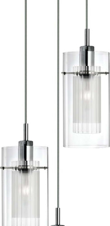 Lampadario-Contemporaneo-Duo-1-Acciaio-Argento-Vetro-Cromo-3-Luci-E14