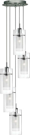 Lampadario-Contemporaneo-Duo-1-Acciaio-Argento-Vetro-Cromo-5-Luci-E14