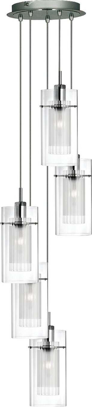 Lampadario-Contemporaneo-Duo-1-Acciaio-Argento-Vetro-Cromo-5-Luci-E14