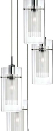 Lampadario-Contemporaneo-Duo-1-Acciaio-Argento-Vetro-Cromo-5-Luci-E14