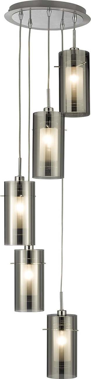 Lampadario-Contemporaneo-Duo-2-Acciaio-Argento-Cromo-5-Luci-E14