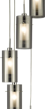 Lampadario-Contemporaneo-Duo-2-Acciaio-Argento-Cromo-5-Luci-E14