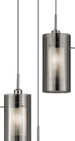 Lampadario-Contemporaneo-Duo-2-Acciaio-Cromo-Vetro-Argento-3-Luci-E14