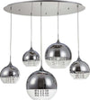 Lampadario-Contemporaneo-Fermi-Metallo-Nichel-5-Luci-Diffusori-Vetro-E-Metallo