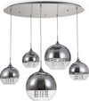 Lampadario-Contemporaneo-Fermi-Metallo-Nichel-5-Luci-Diffusori-Vetro-E-Metallo