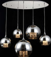 Lampadario-Contemporaneo-Fermi-Metallo-Nichel-5-Luci-Diffusori-Vetro-E-Metallo