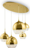 Lampadario-Contemporaneo-Fermi-Metallo-Oro-5-Luci-Diffusori-Vetro-E-Metallo