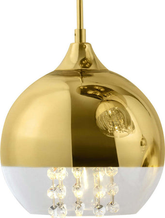 Lampadario-Contemporaneo-Fermi-Metallo-Oro-5-Luci-Diffusori-Vetro-E-Metallo