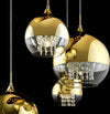 Lampadario-Contemporaneo-Fermi-Metallo-Oro-5-Luci-Diffusori-Vetro-E-Metallo