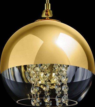 Lampadario-Contemporaneo-Fermi-Metallo-Oro-5-Luci-Diffusori-Vetro-E-Metallo