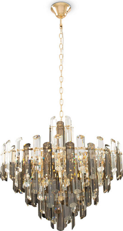 Lampadario-Contemporaneo-Flare-Metallo-Oro-8-Luci-Diffusori-Vetro