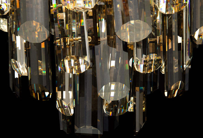 Lampadario-Contemporaneo-Flare-Metallo-Oro-8-Luci-Diffusori-Vetro