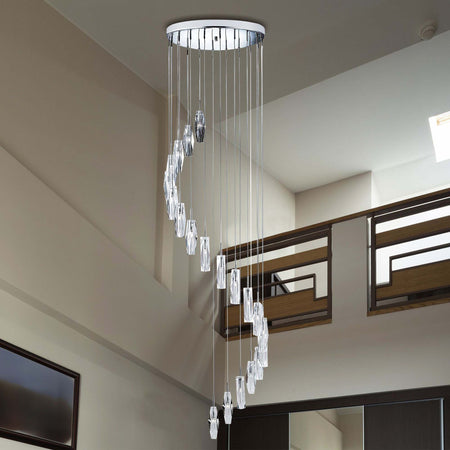 Lampadario-Contemporaneo-Ghiaccio-Scolpito-Acciaio-Cromo-Vetro-G4-1,5X20W