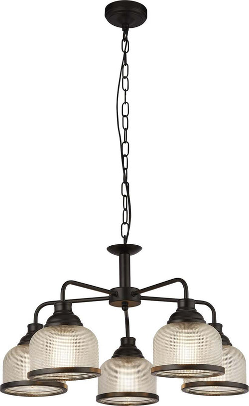 Lampadario-Contemporaneo-Highworth-Acciaio-Nero-Vetro-Trasparente-5-Luci-E27