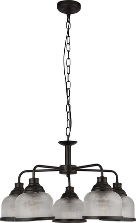 Lampadario-Contemporaneo-Highworth-Acciaio-Nero-Vetro-Trasparente-5-Luci-E27