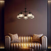 Lampadario-Contemporaneo-Highworth-Acciaio-Nero-Vetro-Trasparente-5-Luci-E27