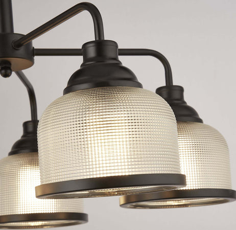 Lampadario-Contemporaneo-Highworth-Acciaio-Nero-Vetro-Trasparente-5-Luci-E27