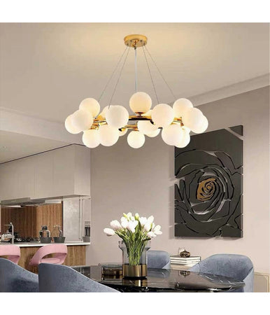 Lampadario Contemporaneo In Metallo Bronzo A Sospensione 25 Sfere Vetro G9 B87