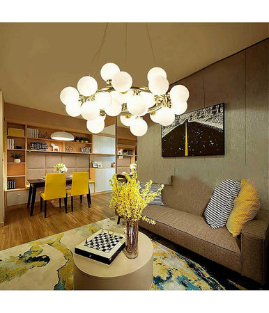 Lampadario Contemporaneo In Metallo Bronzo A Sospensione 25 Sfere Vetro G9 B87