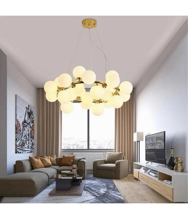 Lampadario Contemporaneo In Metallo Bronzo A Sospensione 25 Sfere Vetro G9 B87