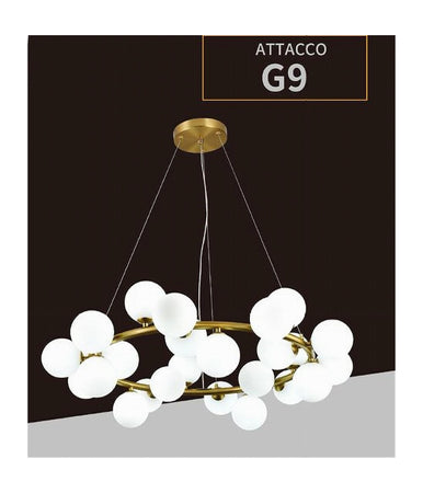 Lampadario Contemporaneo In Metallo Bronzo A Sospensione 25 Sfere Vetro G9 B87