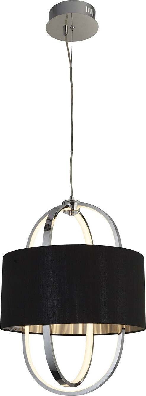 Lampadario-Contemporaneo-Madrid-Acciaio-Cromo-Tessuto-Nero-Led-20W-3000K
