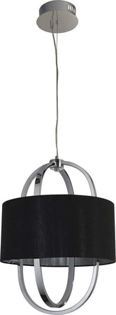 Lampadario-Contemporaneo-Madrid-Acciaio-Cromo-Tessuto-Nero-Led-20W-3000K