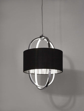 Lampadario-Contemporaneo-Madrid-Acciaio-Cromo-Tessuto-Nero-Led-20W-3000K