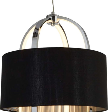 Lampadario-Contemporaneo-Madrid-Acciaio-Cromo-Tessuto-Nero-Led-20W-3000K