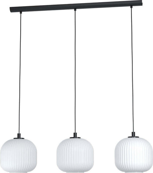 Lampadario-Contemporaneo-Mantunalle-3-Luci-Acciaio-Nero-Vetro-Bianco